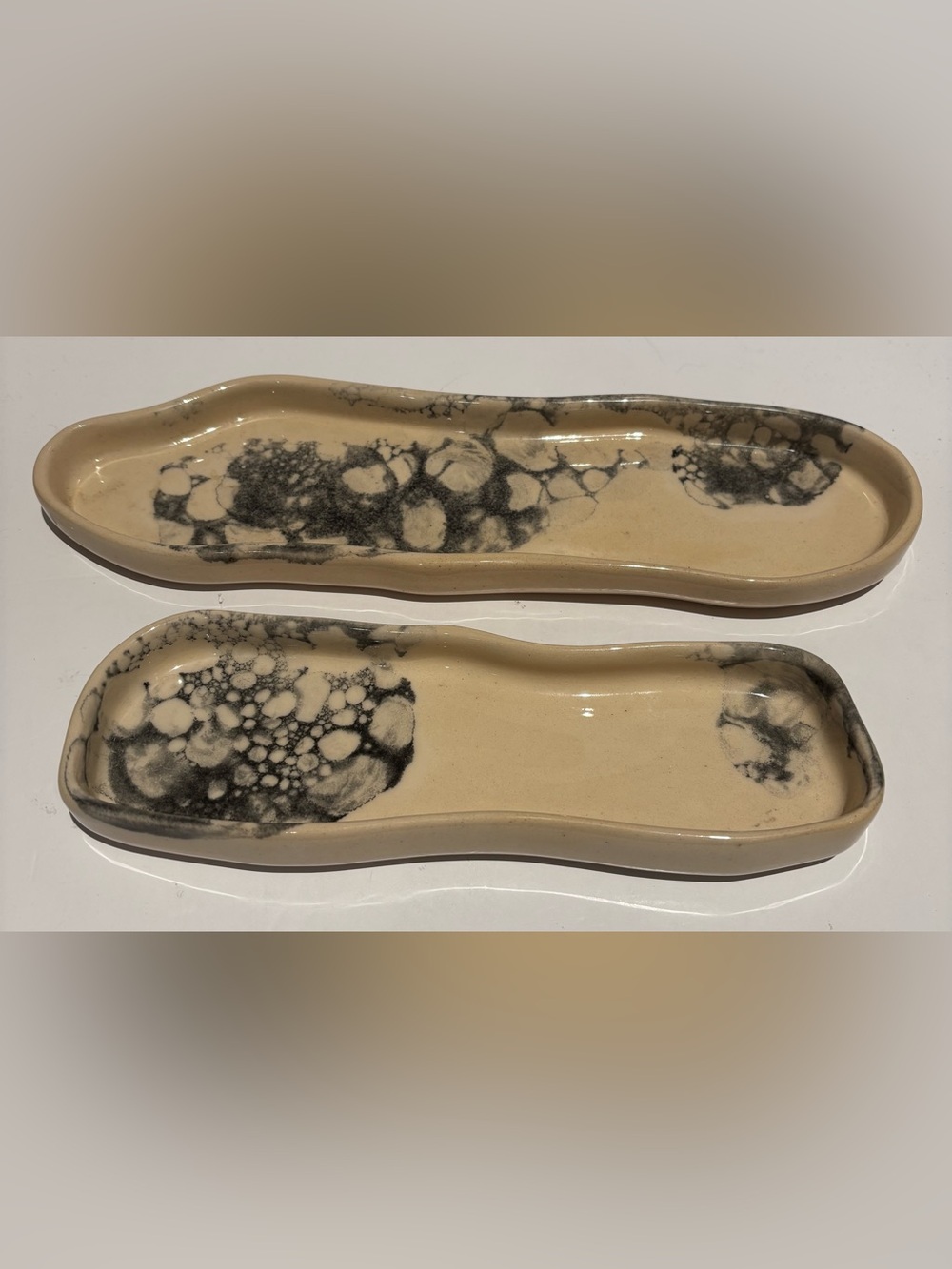 Elham Qashqaee Signed Ceramic Trays Pair Of Iranian Studio Art Pottery Organic